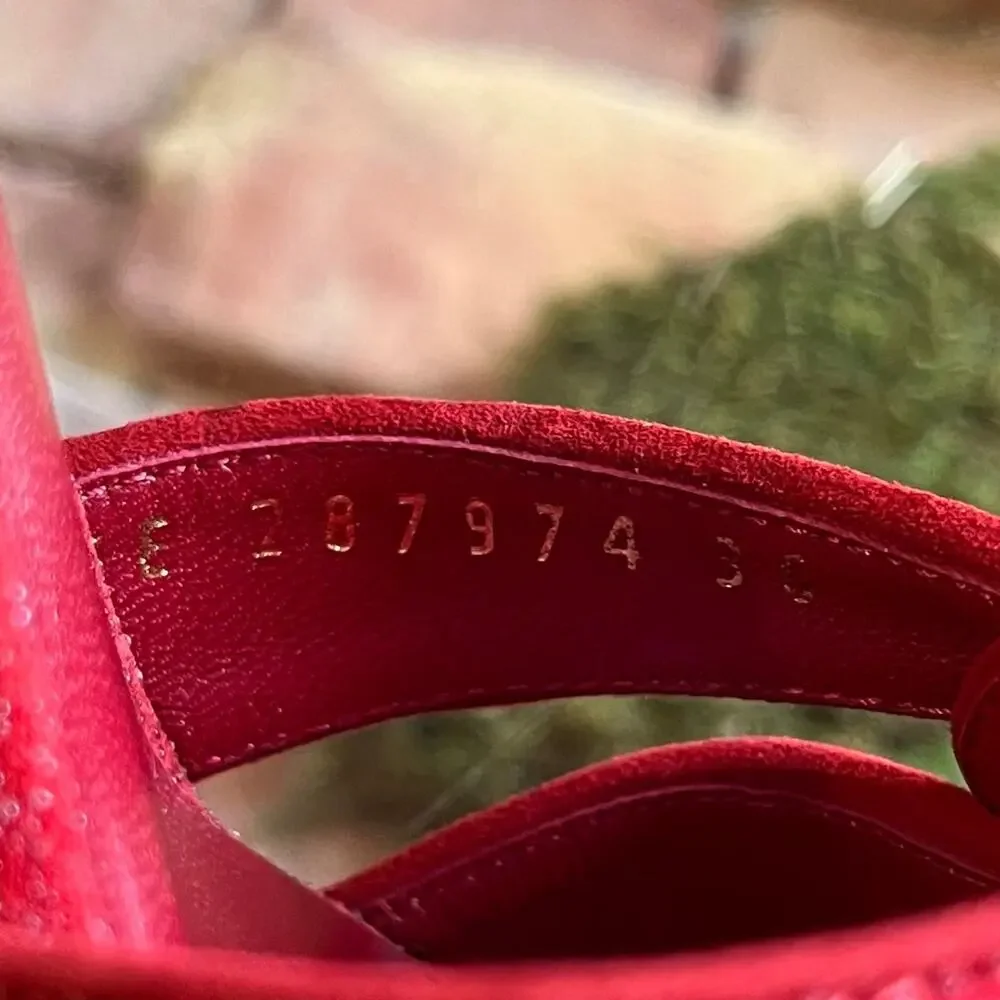 SAINT LAURENT Red Suede Glitter Tribute Heels SZ 36 (US 6) - Picture 10 of 11